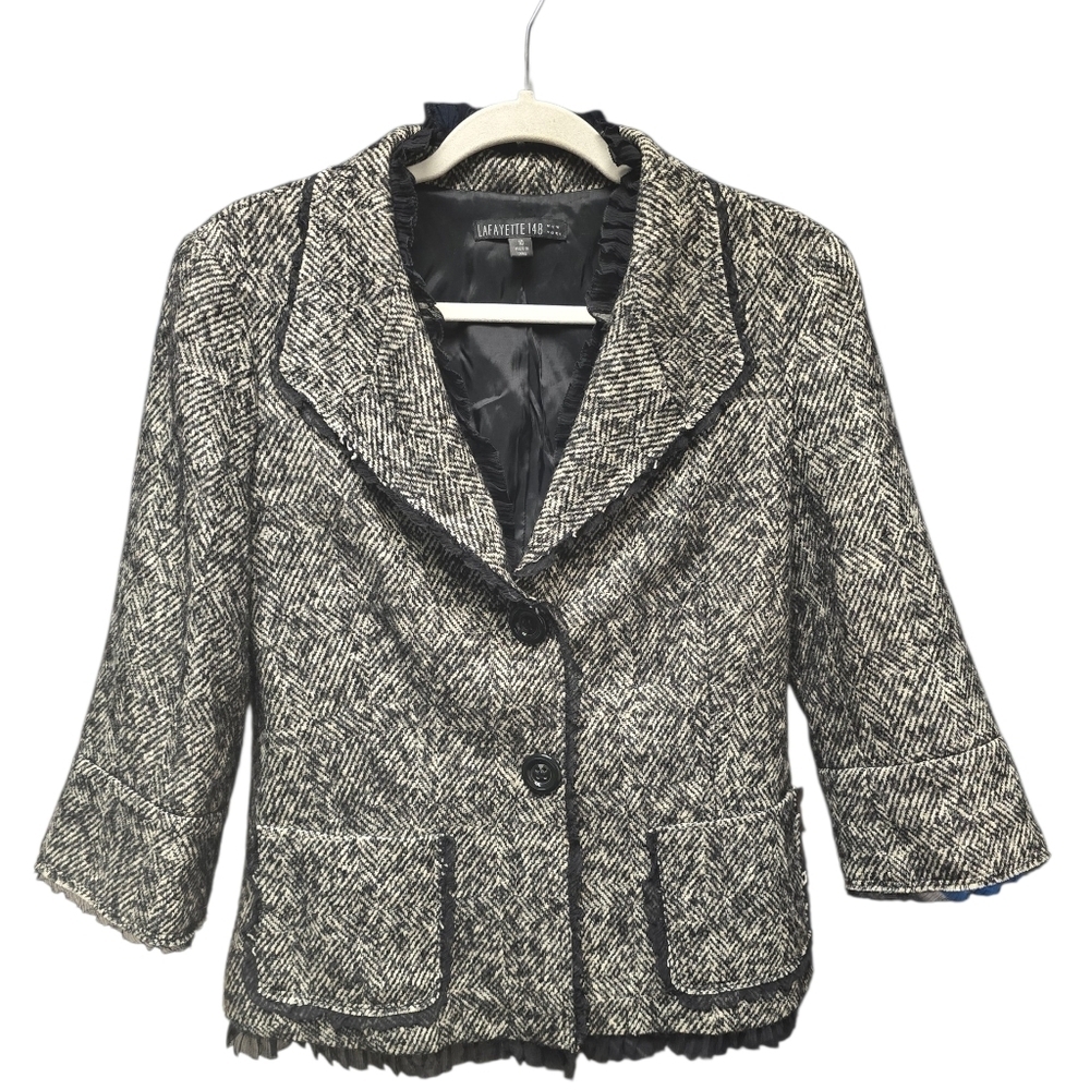 Lafayette 148 New York Wool Mohair Silk Blazer Black Trim Sz. 10 Vintage
